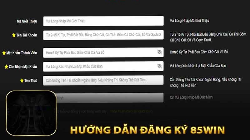 85WIN 7 Đăng ký tài khoản người chơi 85WIN dễ dàng